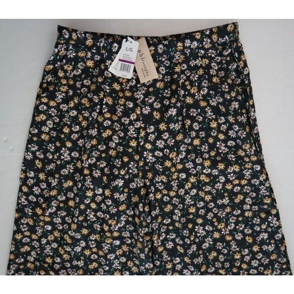 Philosophy 3070144 Women's Sz Large Black/Gold Floral Wide Leg Pull-On Pants - Picture 8 of 11
